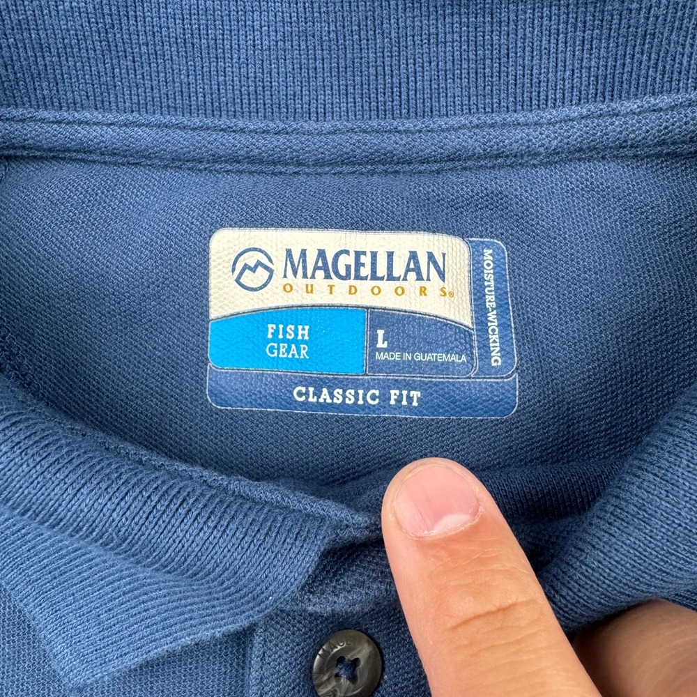 Magellan Outdoors Fish Gear Mens Blue Cotton Pique Polo Shirt L Classic Fit 0029 - Picture 3 of 10